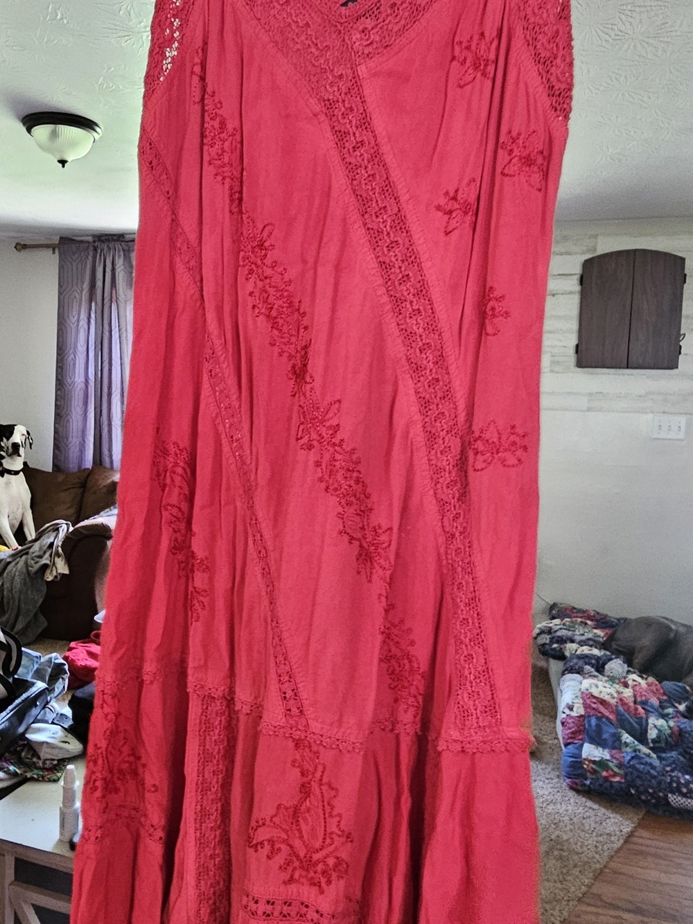 Embroidered Red Maxi Dress
